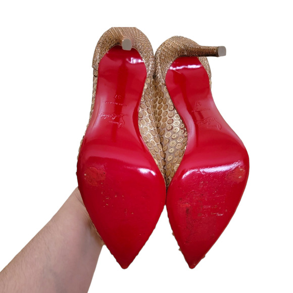 Christian Louboutin Paill Cabaret Gold Sequin Mesh Pumps 37 / US 7 - Picture 4 of 13